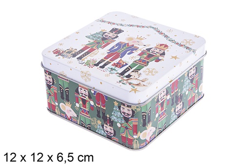 [123703] Boîte carrée en métal décorée de casse-noisettes de Noël assortis 12x12x6.5 cm