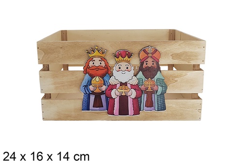 [123722] Caja madera natural decorada reyes magos 24x16x14cm