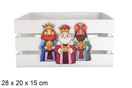 [123725] Caja madera blanca decorada reyes magos 28x20x15cm