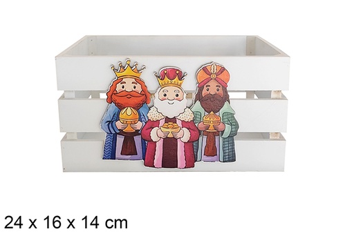 [123726] Caixa de madeira branca decorada com os Três Reis Magos 24x16x14cm