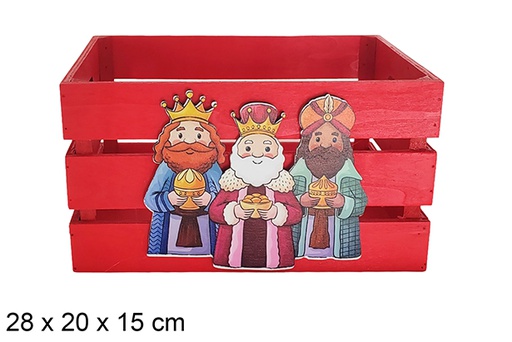 [123729] Red wooden box decorated with the Three Wise Men 28x20x15cm