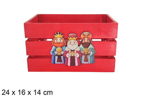 [123730] Caja madera roja decorada reyes magos 28x20x15cm