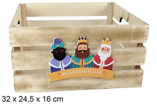 [123732] Boîte en bois naturel décorée de l'adoration des Rois mages 32 x 24,5 x 16 cm
