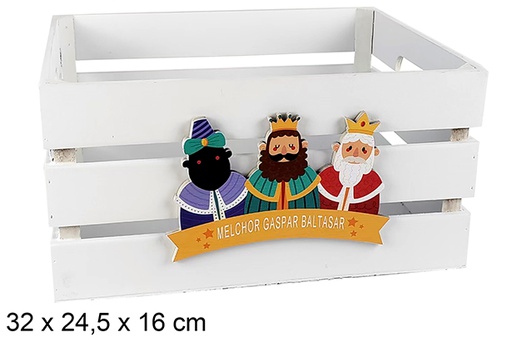 [123736] Boîte en bois blanc décorée de l'adoration des Rois mages, 32 x 24,5 x 16 cm