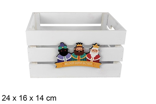 [123738] Boîte en bois blanc décorée de l'adoration des Rois mages, 24 x 16 x 14 cm