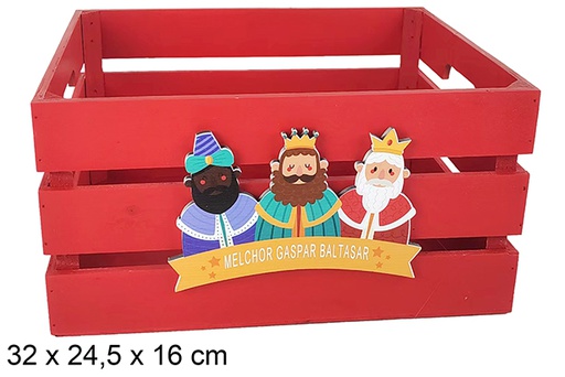 [123740] Caja madera roja decorada reyes magos adoración 32x24.5x16 cm