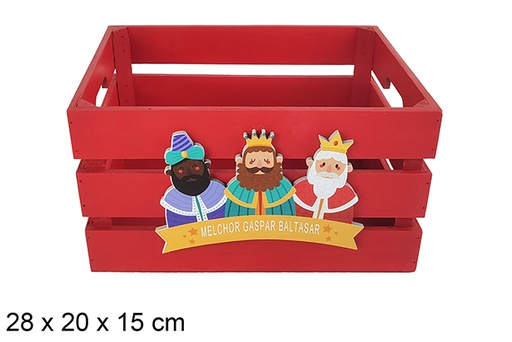 [123741] Caja madera roja decorada reyes magos adoración 28x20x15 cm