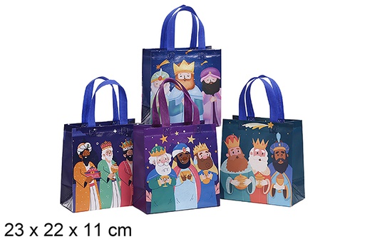 [123752] Sac cadeau de Noël en polyester décoré avec les Rois mages, 23 x 22 x 11 cm