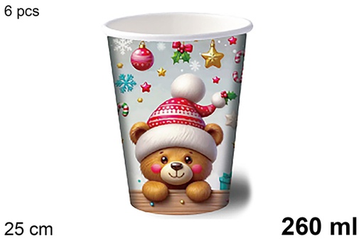 [123757] Pack 6 copos de papel decorados com bolas de Natal, 260 ml
