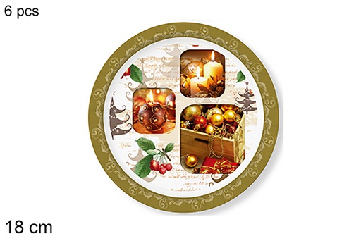 [123761] Pack 6 platos papel decorado Bolas Navidad 18 cm