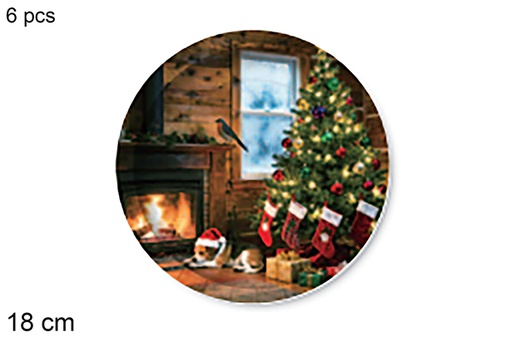 [123766] Pack 6 platos papel decorado chimenea navidad 18 cm