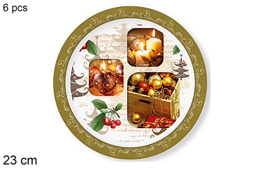 [123767] Pack 6 decorated paper plates with Christmas baubles 23 cm