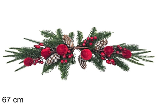 [123848] Branche de pin, fruit naturel/rouge, 67 cm