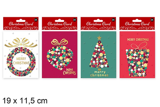 [123896] Pack 3 cartes postales de Noël assorties 19x11,5 cm