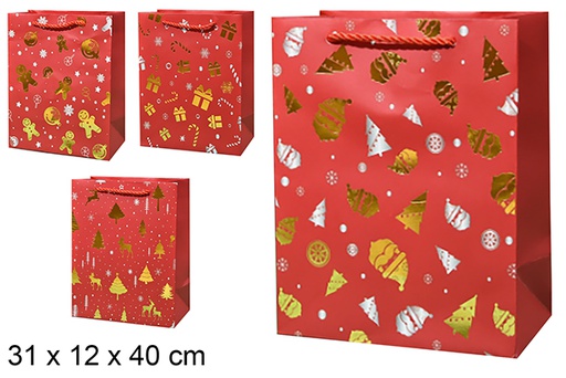 [123907] Bolsa regalo Navidad roja decoración dorada 31x12x40 cm (L)