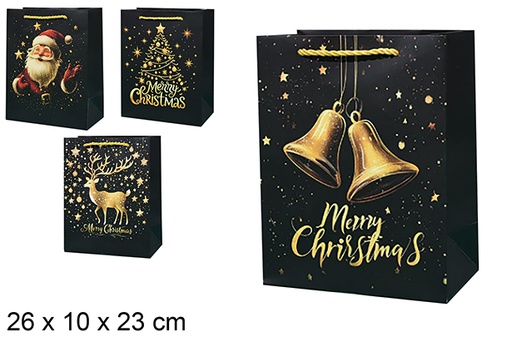 [123909] Sac cadeau de Noël noir décoré 26x10x32 cm (M)