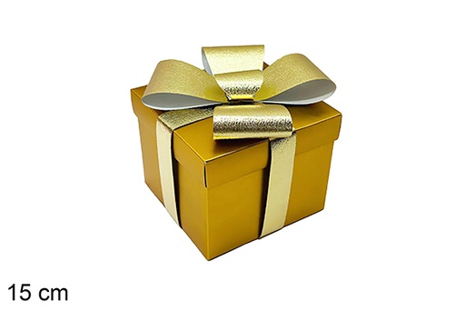 [123921] Gold Christmas gift box with ribbon, 15 cm