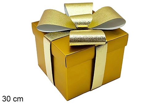 [123938] Gold Christmas gift box with ribbon, 30 cm