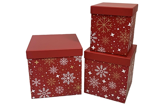 [123973] Pack 3 caixas de papelão decoradas de Natal 21x21x21 cm-1