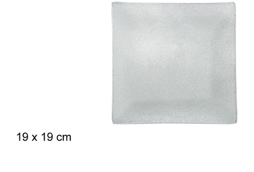 [100764] Plateau de Noël carré en verre argenté 19 cm