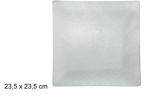 [100772] Silver square glass Christmas tray 23,5 cm