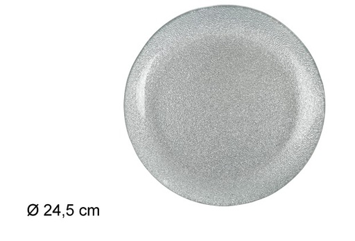 [100784] Silver round glass Christmas tray 25 cm