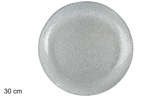 [100793] Plateau de Noël en verre rond argenté 30 cm