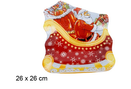 [101242] Bandeja cristal forma Papa Noel en trineo Navidad 26 cm