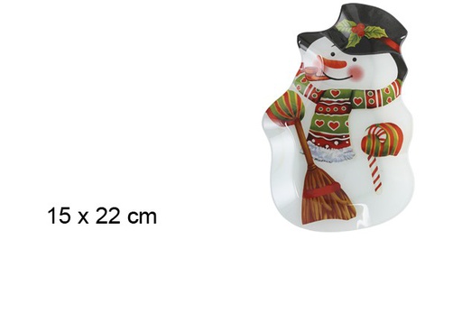 [101258] Christmas snowman shaped glass tray 15x22 cm