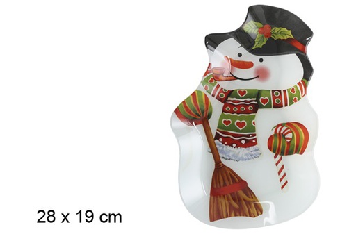 [101260] Christmas snowman shaped glass tray 28x19 cm