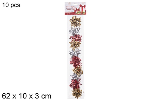 [102196] Pack 10 lazos regalo Navidad oro/rojo/plata 62x10 cm