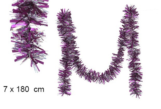 [102543] Matte fuchsia/silver hologram wide christmas tinsel 7x180 cm