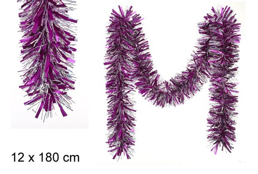 [102551] Matte fuchsia/silver hologram wide christmas tinsel 12x180 cm