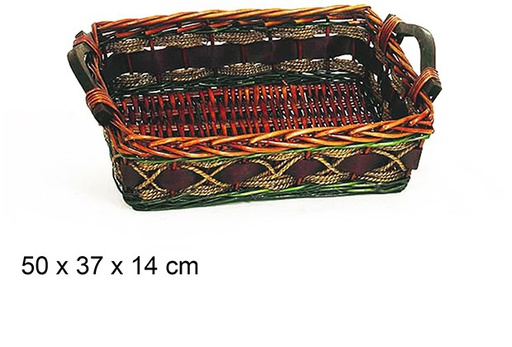 [103272] Green Christmas rectangular basket 50x37 cm