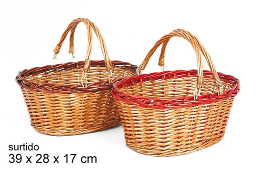 [103274] Assorted 2 handle wicker basket 39x28 cm   