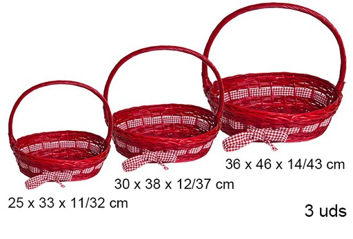 [103281] Pack 3 cesta Natal oval branca com laço  