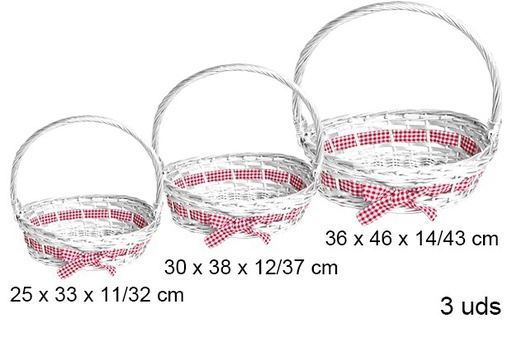 [103283] Pack 3 panier ovale de Noèl blanc avec noeud 