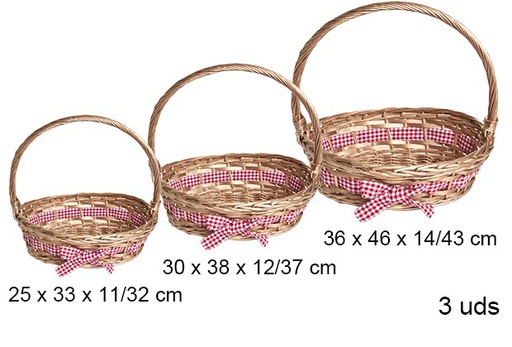 [103284] Pack 3 Christmas gold oval basket with bow  