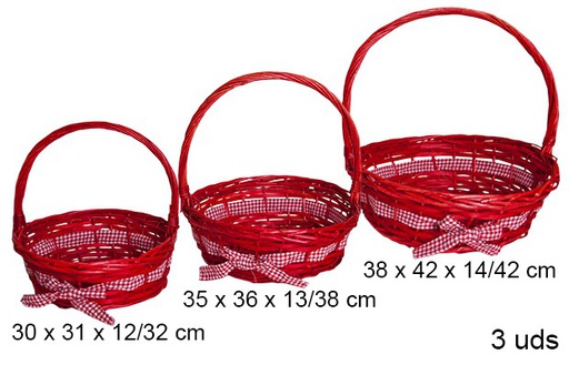 [103285] Pack 3 round red Christmas basket whti bow  