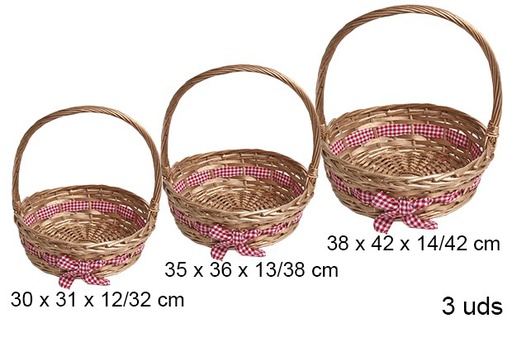 [103288] Pack 3 paniers de Noël ronds dorés avec noeud