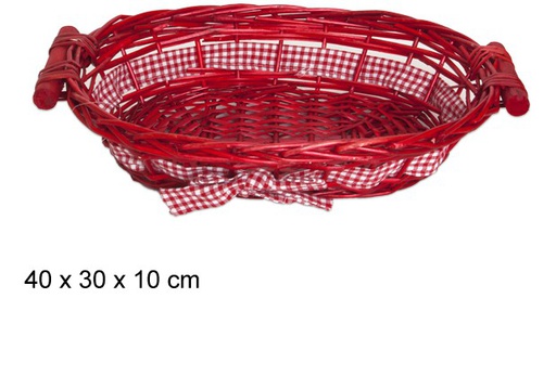 [103293] Red oval bread basket with bow 40x30 cm  