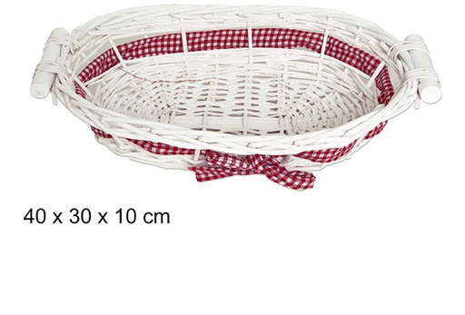 [103294] White oval bread basket whit bow 40x30 cm 