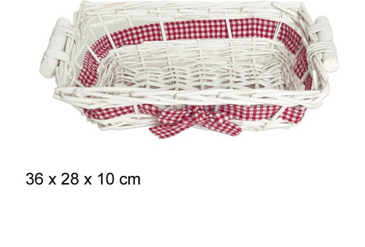 [103298] Cesto retangular branco com laço vermelho 36x38x10 cm