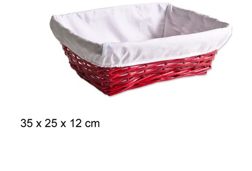 [103300] Panier rectangulaire en osier doublé tissu blanc Noël rouge 35x25 cm