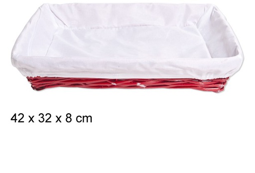 [103302] Cesta mimbre rectangular forrada tela blanca navidad roja 35x25x12cm