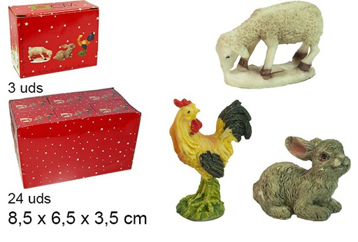 [103367] Pack 3 figurines d'animaux ; lapin, poule, mouton