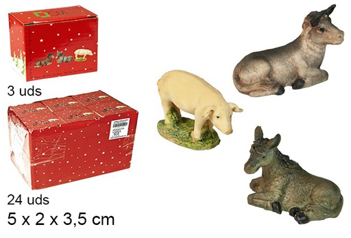 [103368] Pack 3 figuras de animais: porco, vaca, burro 5 cm