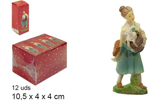 [103380] Bergère avec mouton en résine 10,5 cm