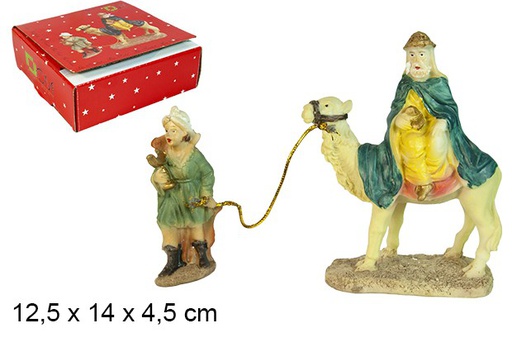 [103394] Figurine résine Crèche de Melchor avec chameau et page en résine 12,5 cm