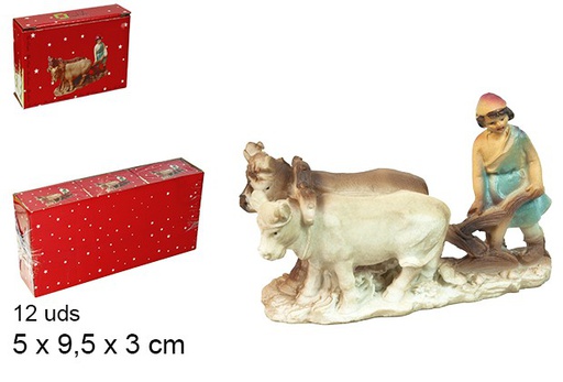 [103424] Resin shepherd farmer with oxen 9,5 cm